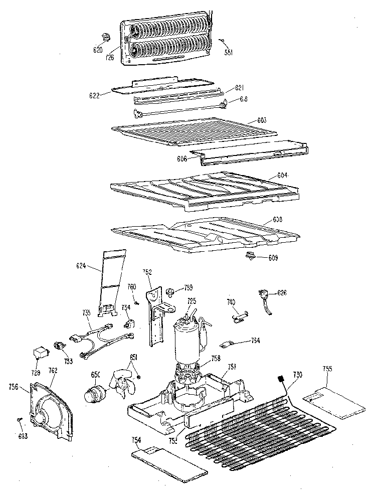 Unit Parts Diagram and Parts List for TBX19ZKE  General Electric Refrigerator