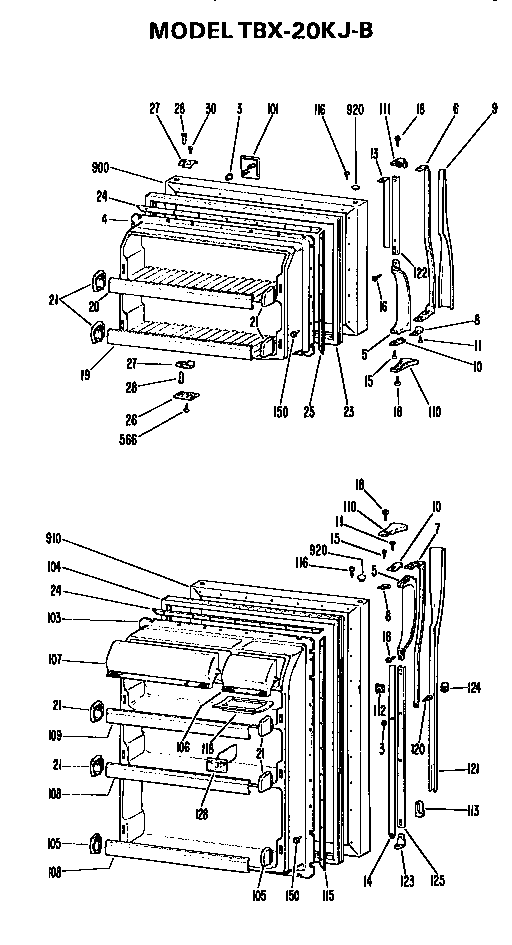Doors Diagram and Parts List for TBX20KJB  General Electric Refrigerator