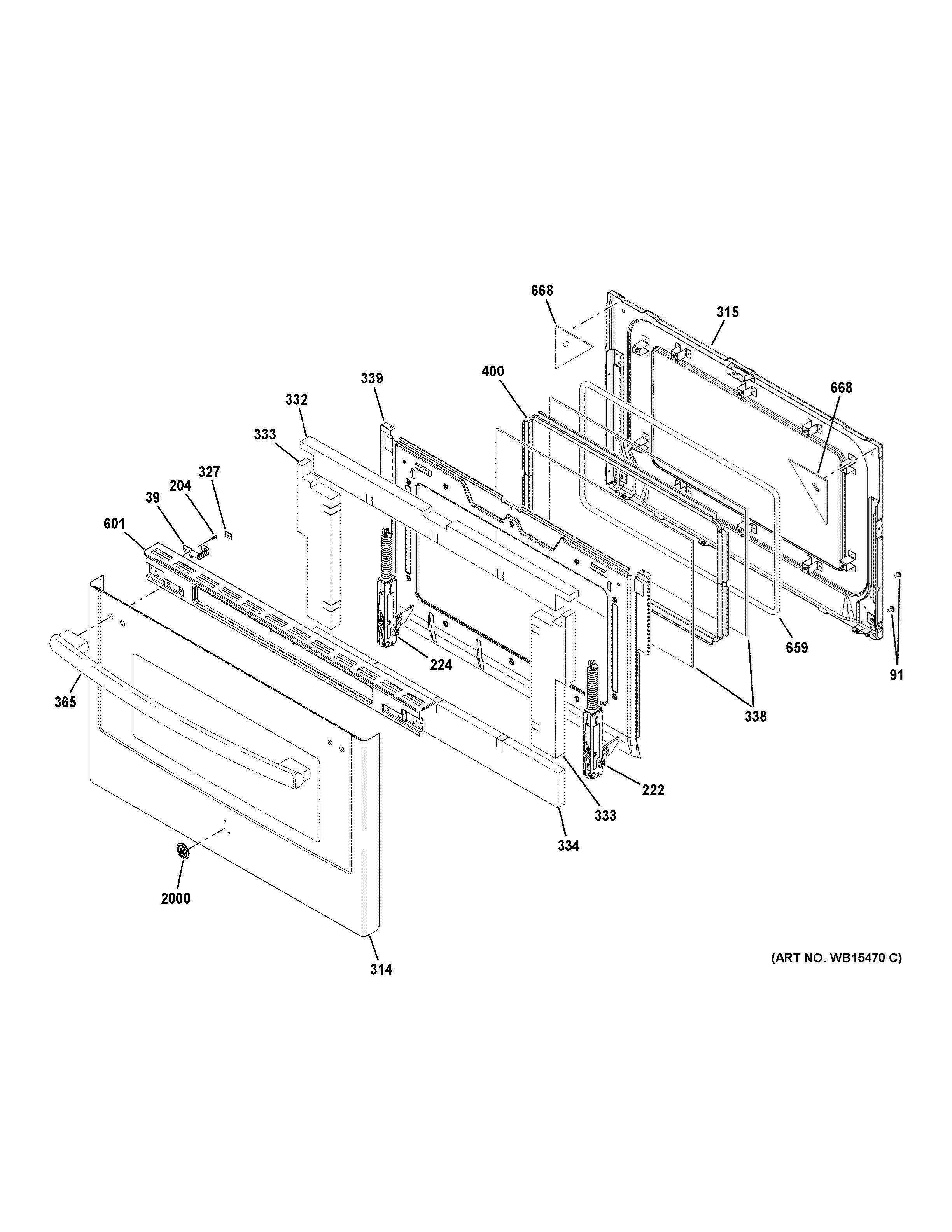 LOWER DOOR Diagram and Parts List for PGB960EEJ4ES  General Electric Range