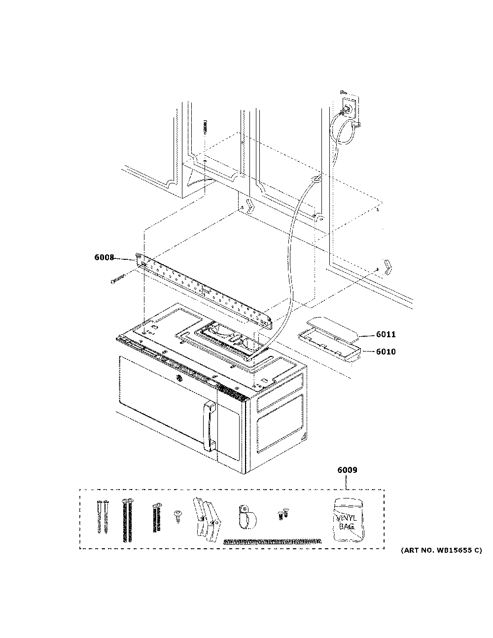 Installation parts Diagram and Parts List for DVM7195FL5DS  General Electric Microwave