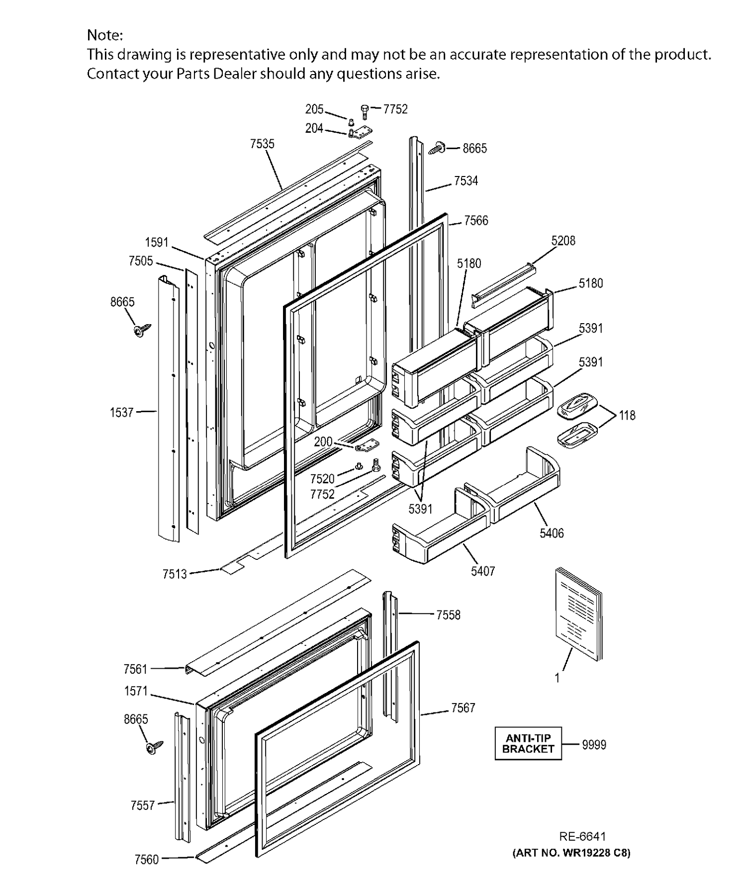 DOORS Diagram and Parts List for ZIC360NXDLH  General Electric Refrigerator