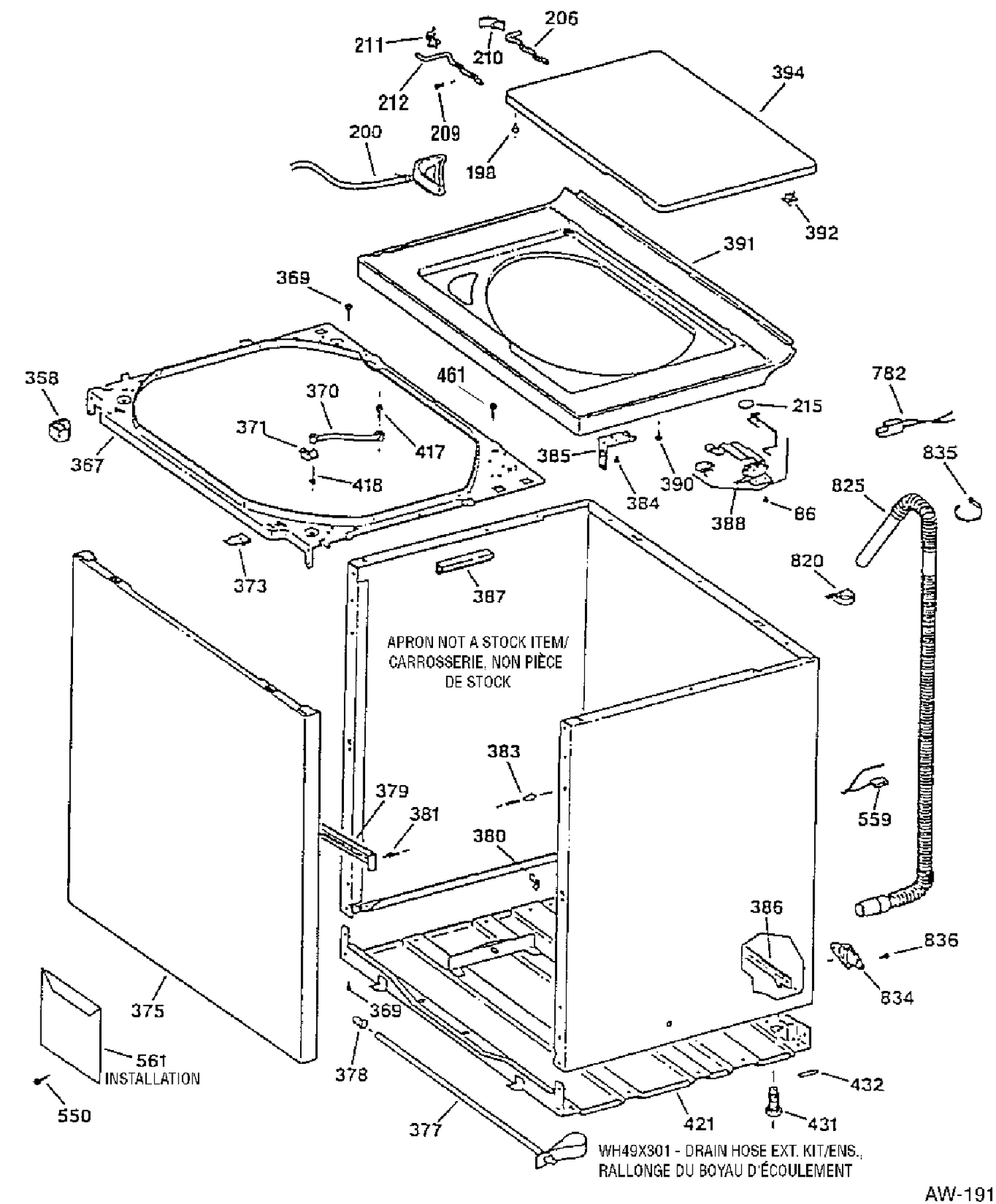 CABINET Diagram and Parts List for MBXR1070W0WB  General Electric Washer
