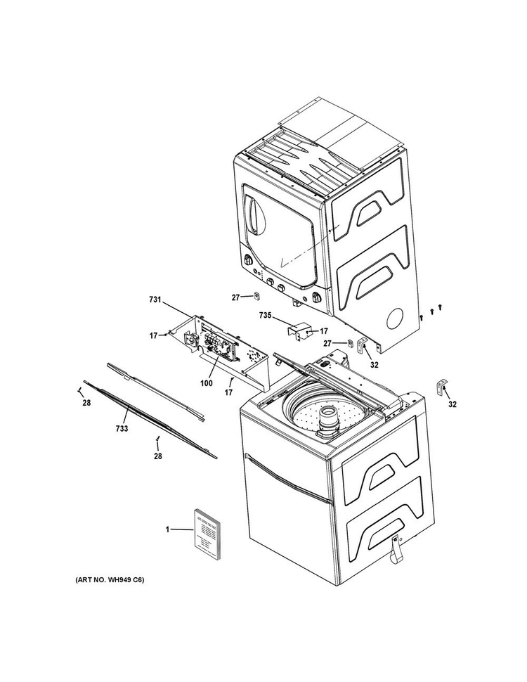 Cabinet Diagram and Parts List for GUD24GSSJ0WW  General Electric Washer Dryer Combo