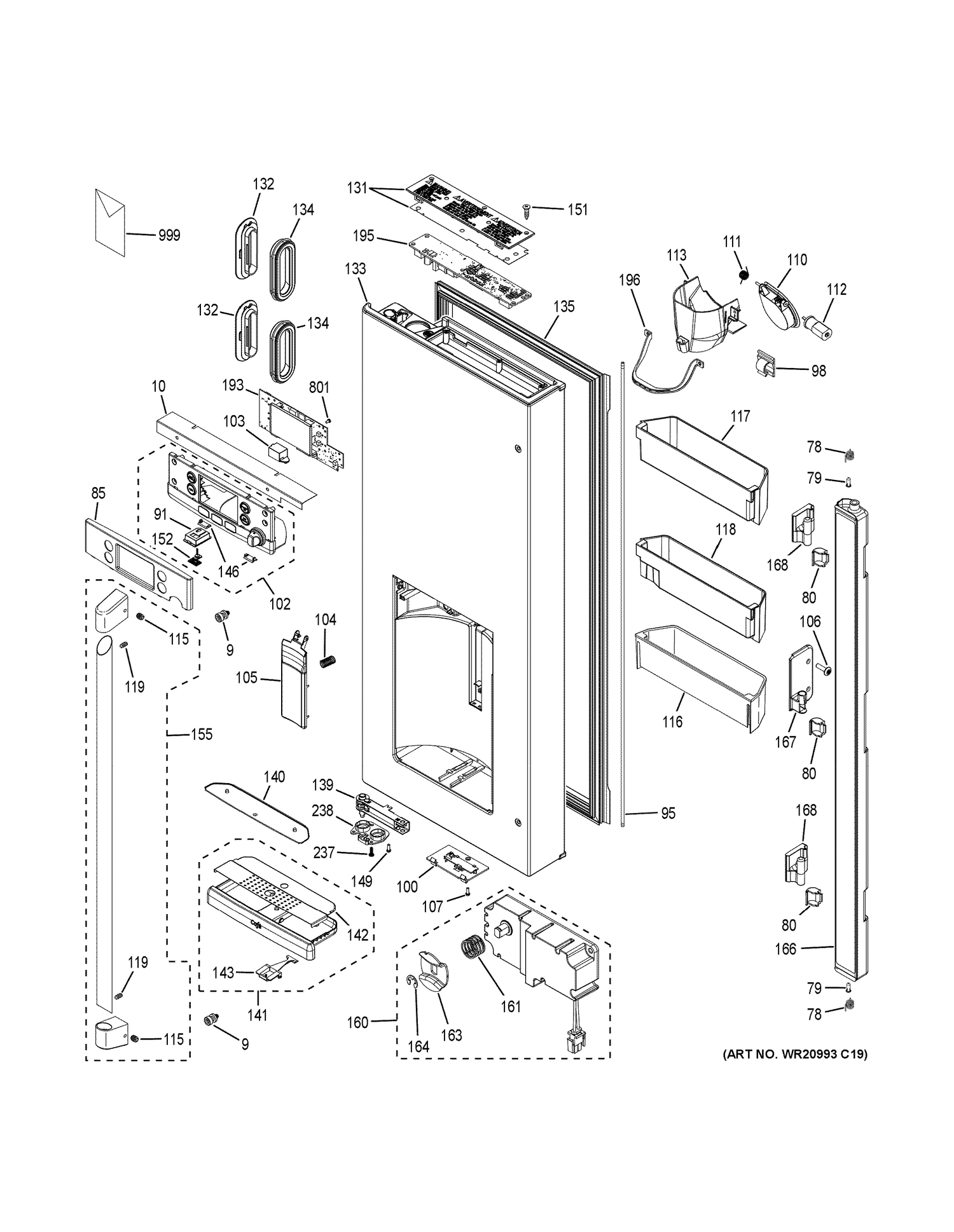 DISPENSER DOOR Diagram and Parts List for CFE28TSHPSS  General Electric Refrigerator