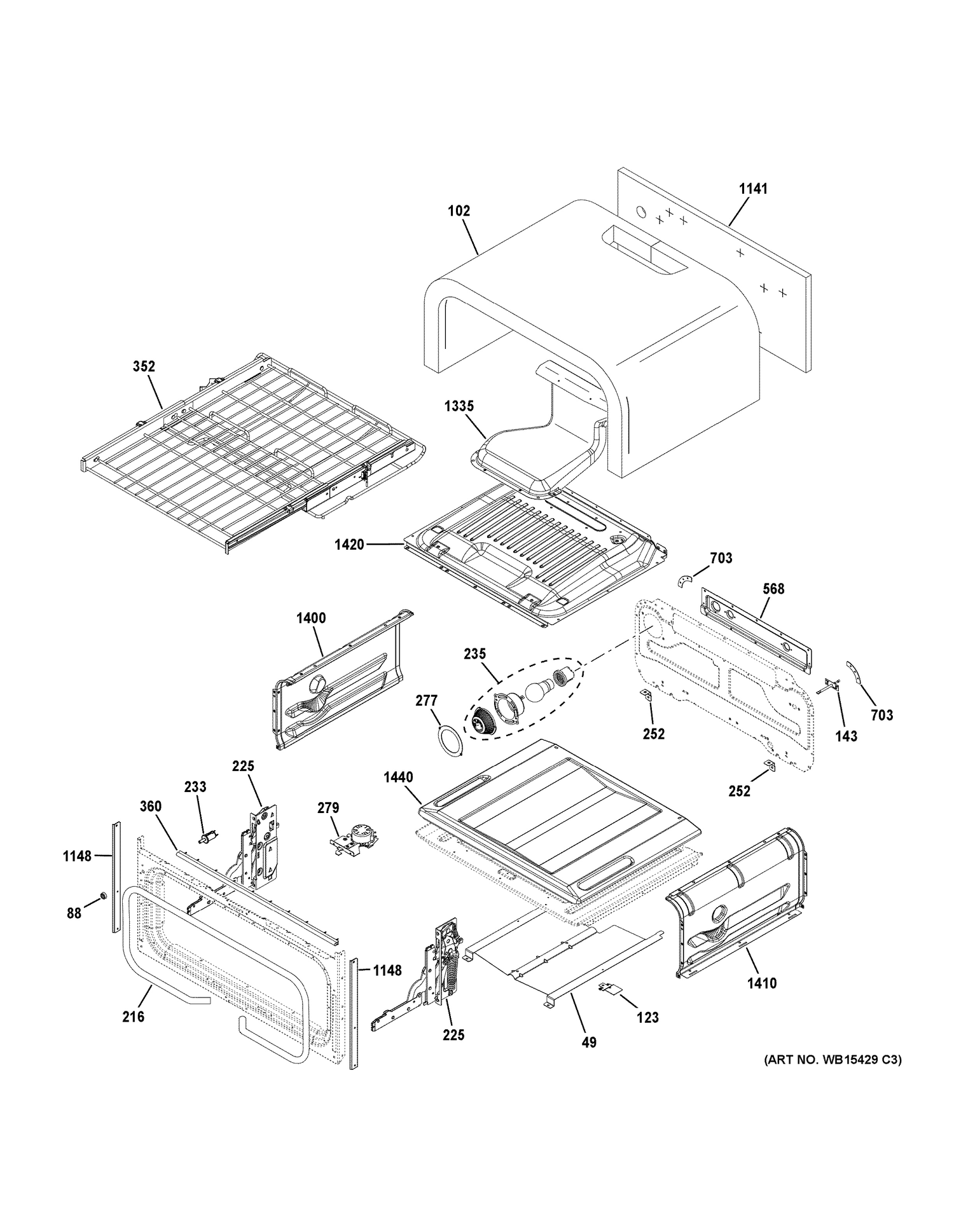 UPPER OVEN Diagram and Parts List for PGB980ZEJ4SS  General Electric Range