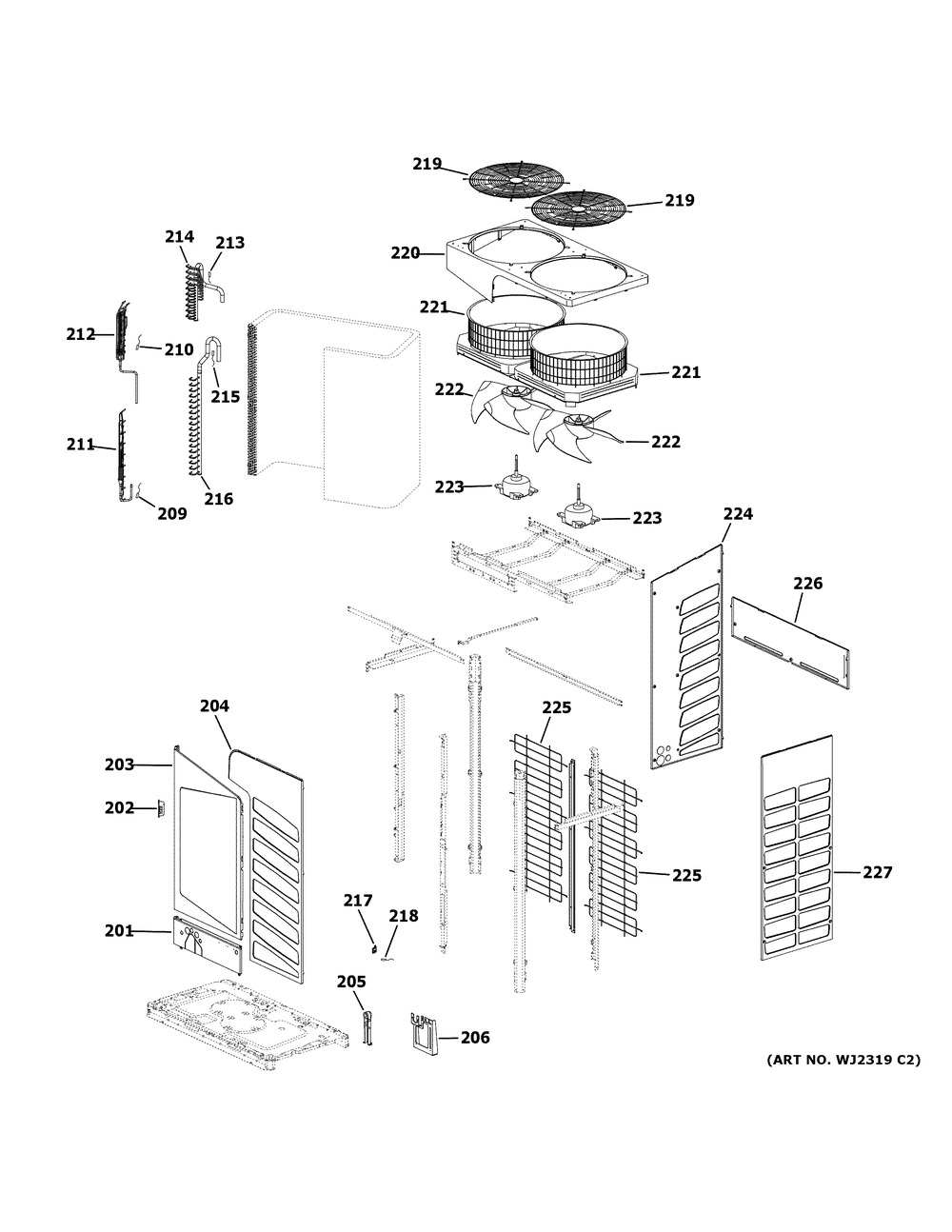 Motor And Chassis Parts Diagram and Parts List for MVHP144ME2CA1  General Electric Refrigerator