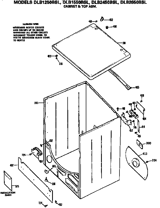 Cabinet And Top Diagram and Parts List for DLB2650BSL  Hotpoint Dryer