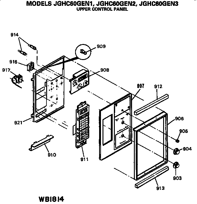 Upper Control Panel Diagram and Parts List for JGHC60GEN1  General Electric Range