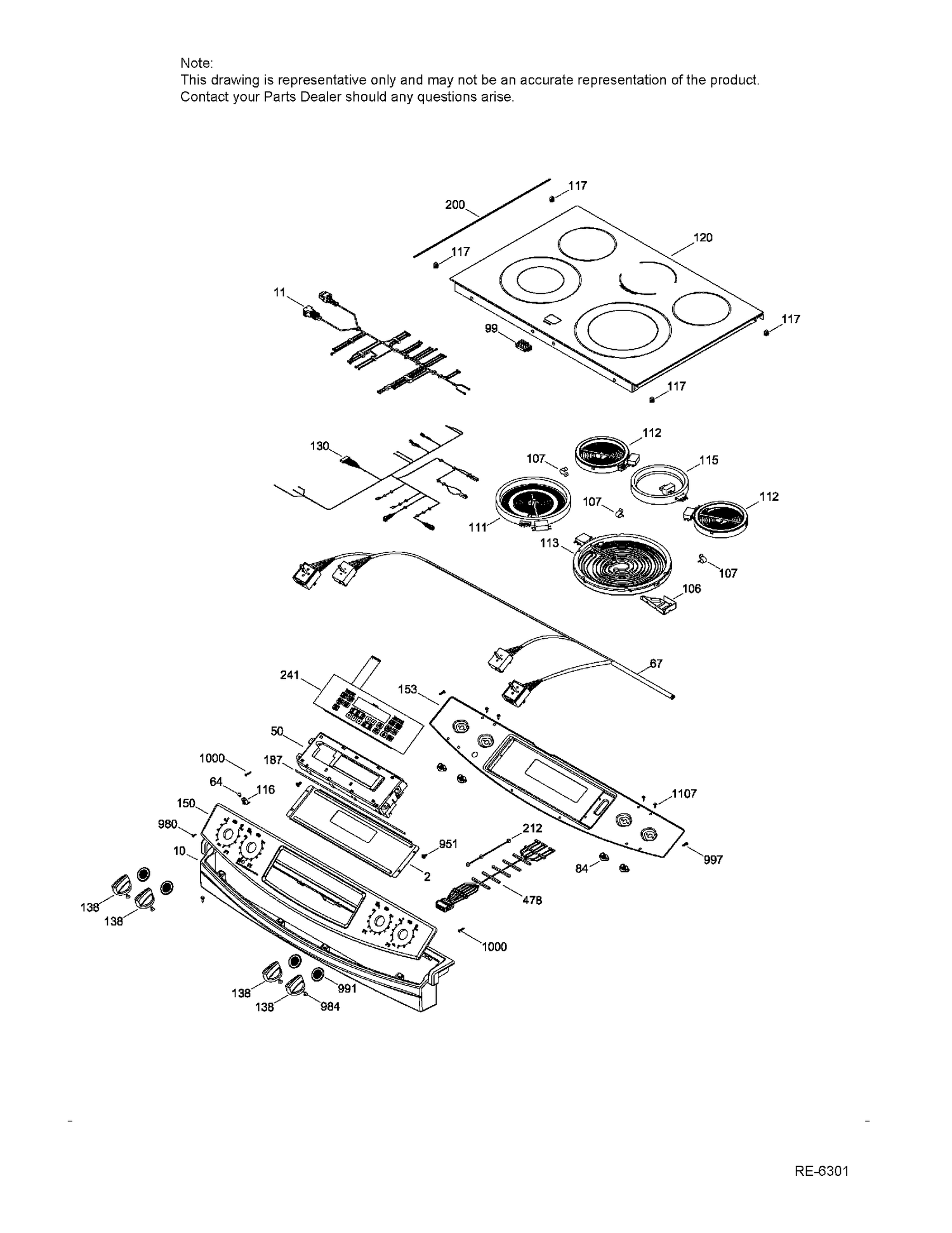 CONTROL PANEL  & COOKTOP Diagram and Parts List for JCS860DF2WW  General Electric Range