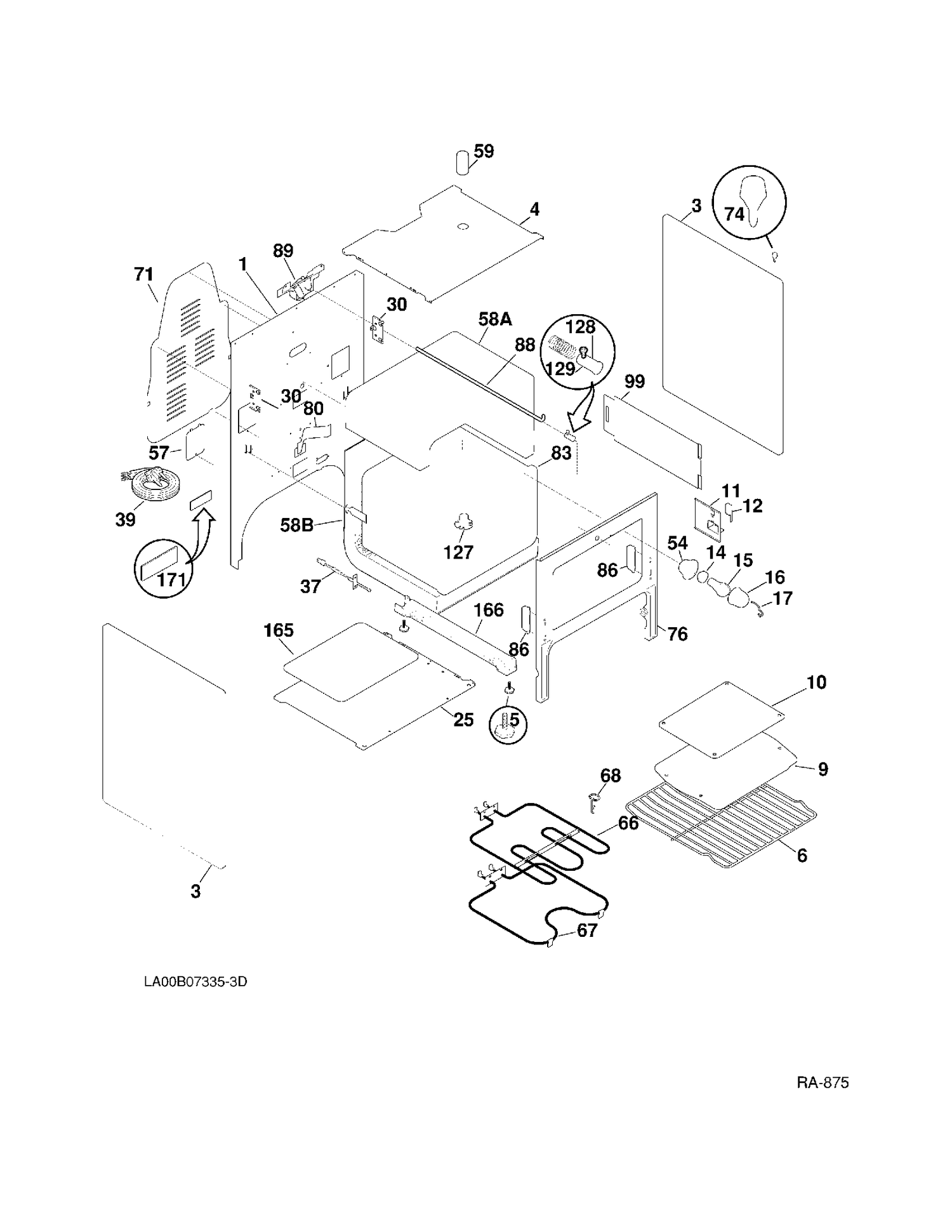 BODY Diagram and Parts List for GRSF3251ZB-1  General Electric Range