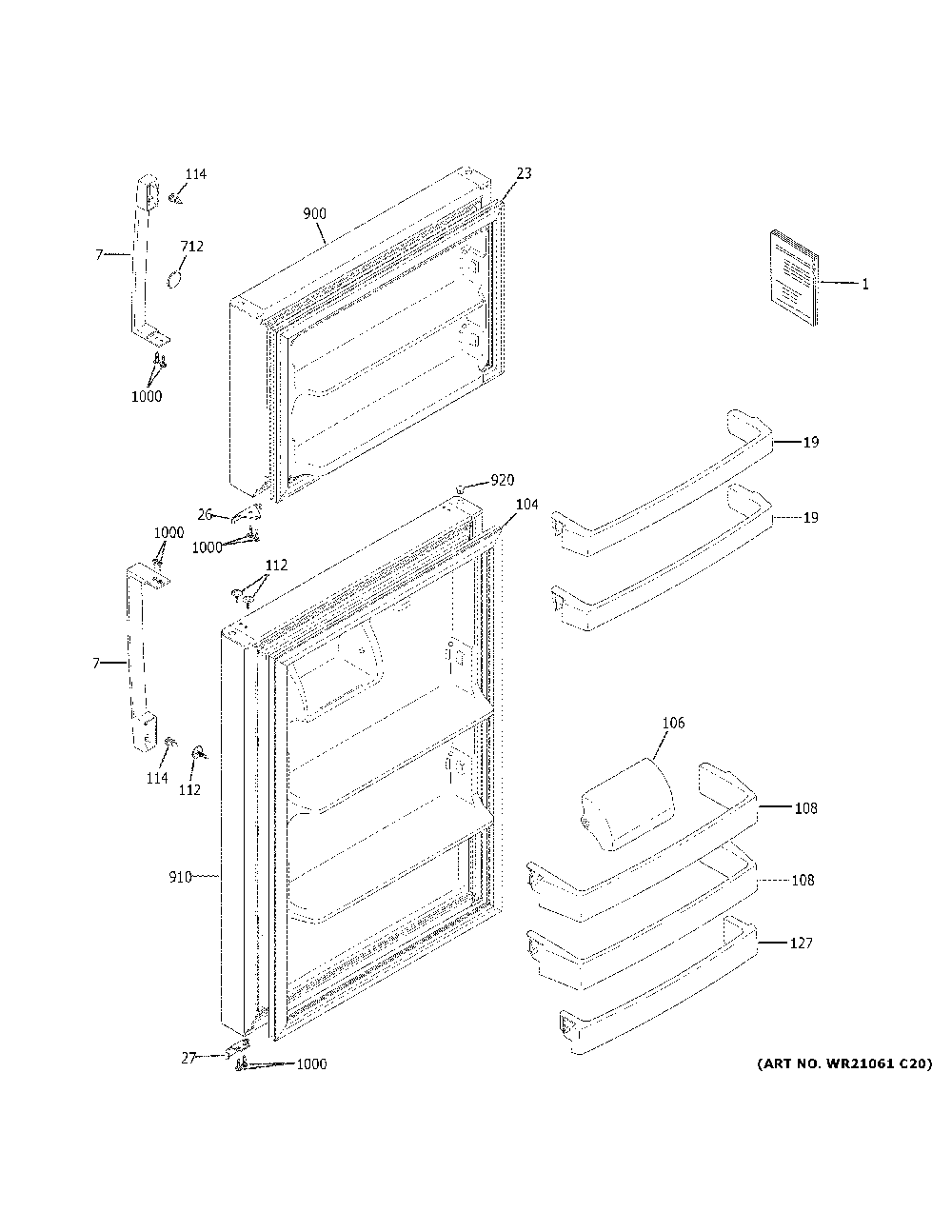 Doors Diagram and Parts List for GIE18GTNDRBB  General Electric Refrigerator