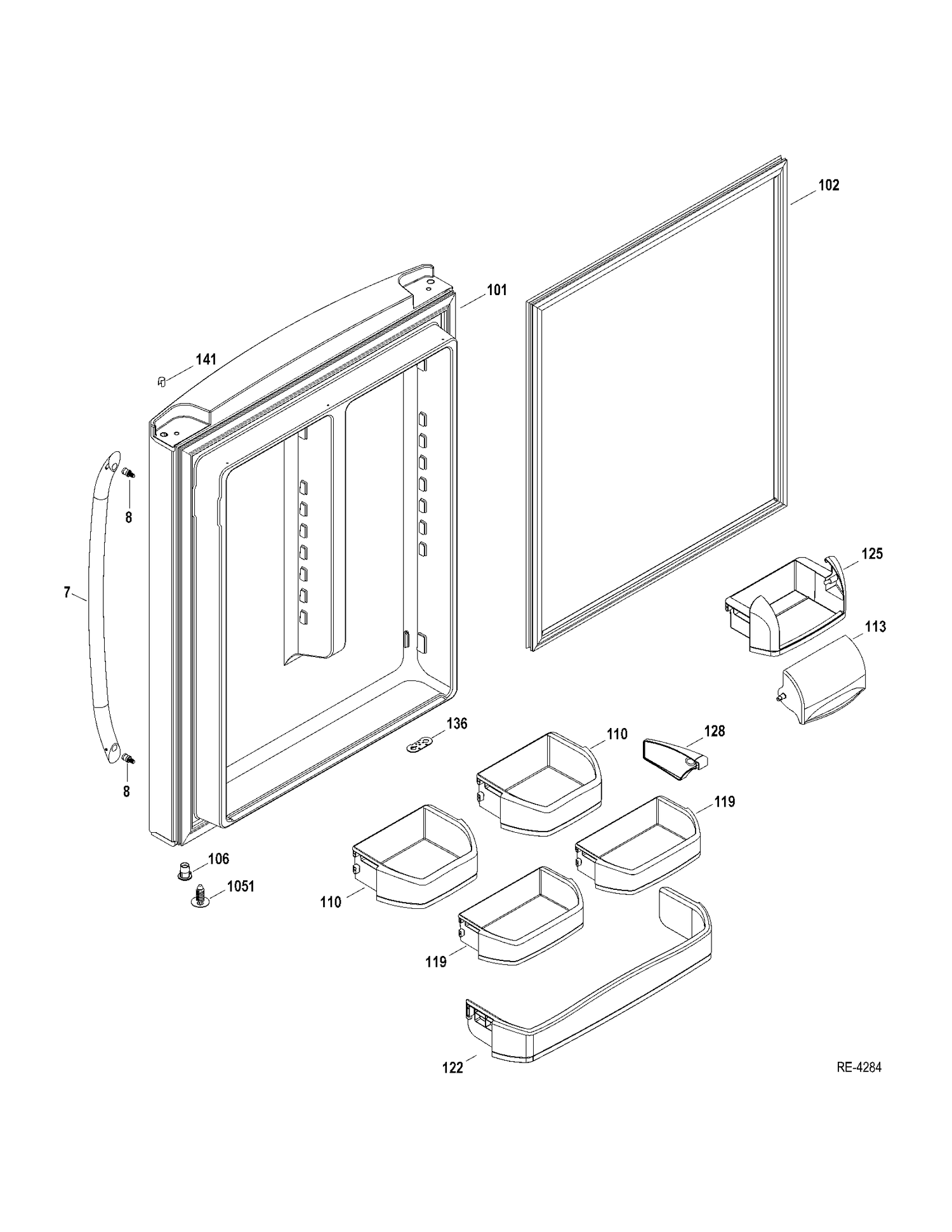 FF DOOR Diagram and Parts List for GDRS3KBYCRSS  General Electric Refrigerator