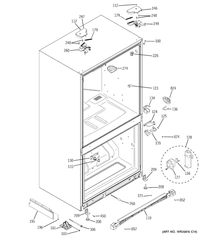 Case Parts Diagram and Parts List for PFCS1PJZHSS  General Electric Refrigerator