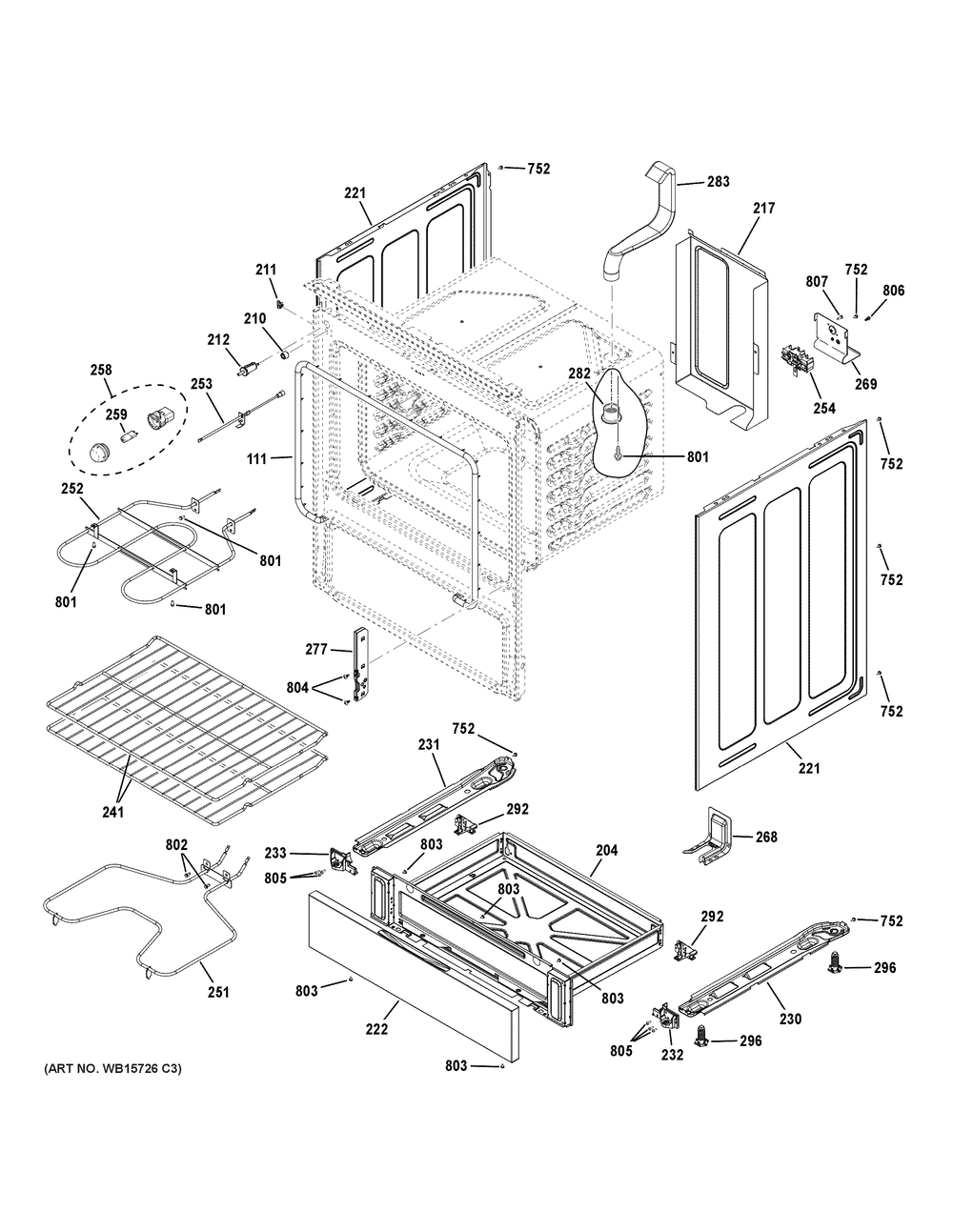 Body Parts Diagram and Parts List for GRF40HSV1SS  General Electric Range