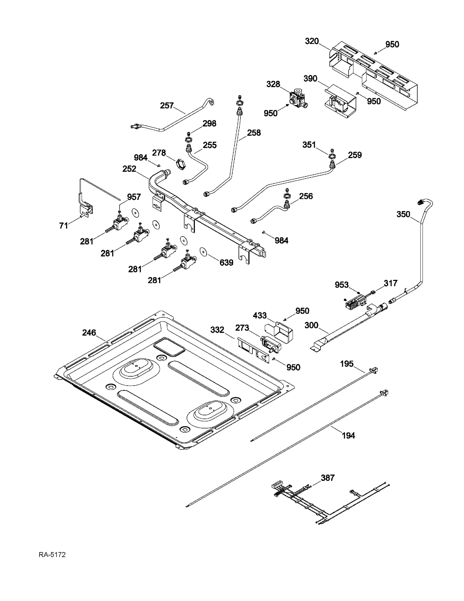 GAS SYSTEM & MANIFOLD PIPE Diagram and Parts List for JGAS730EL4WW  General Electric Range