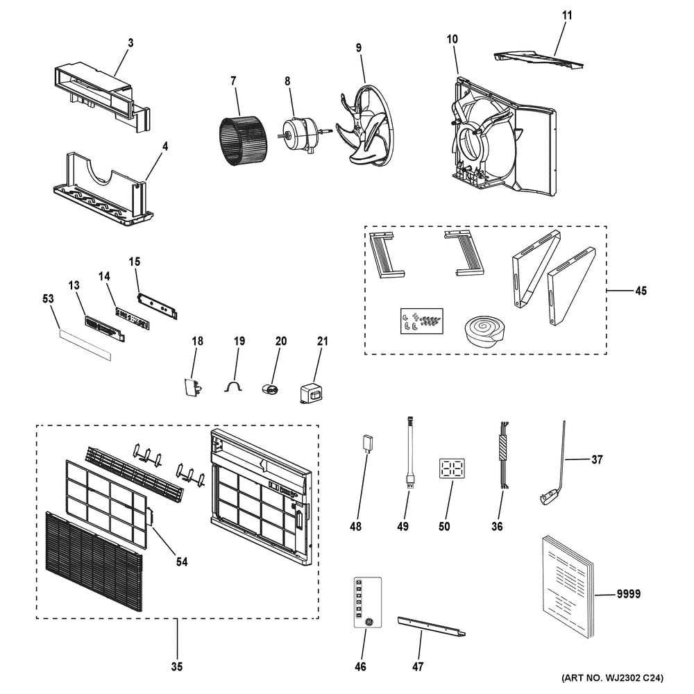 Room Air Conditioner Diagram and Parts List for AWCS24WWF1  General Electric Air Conditioner