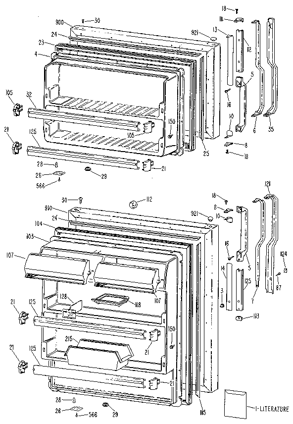 Doors Diagram and Parts List for TBX21KMM  General Electric Refrigerator