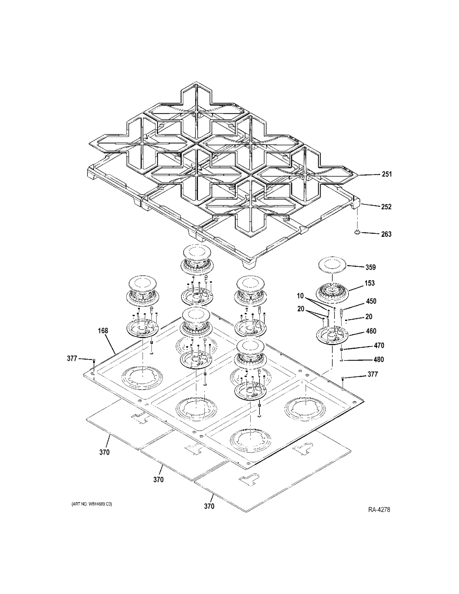 COOKTOP Diagram and Parts List for ZGP366NR5SS  General Electric Range