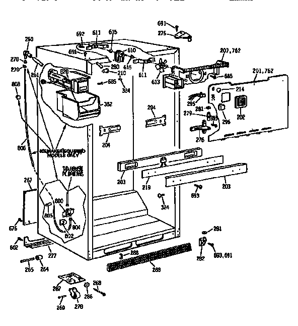 Cabinet Assembly Diagram and Parts List for TBX18DASJRAD  General Electric Refrigerator