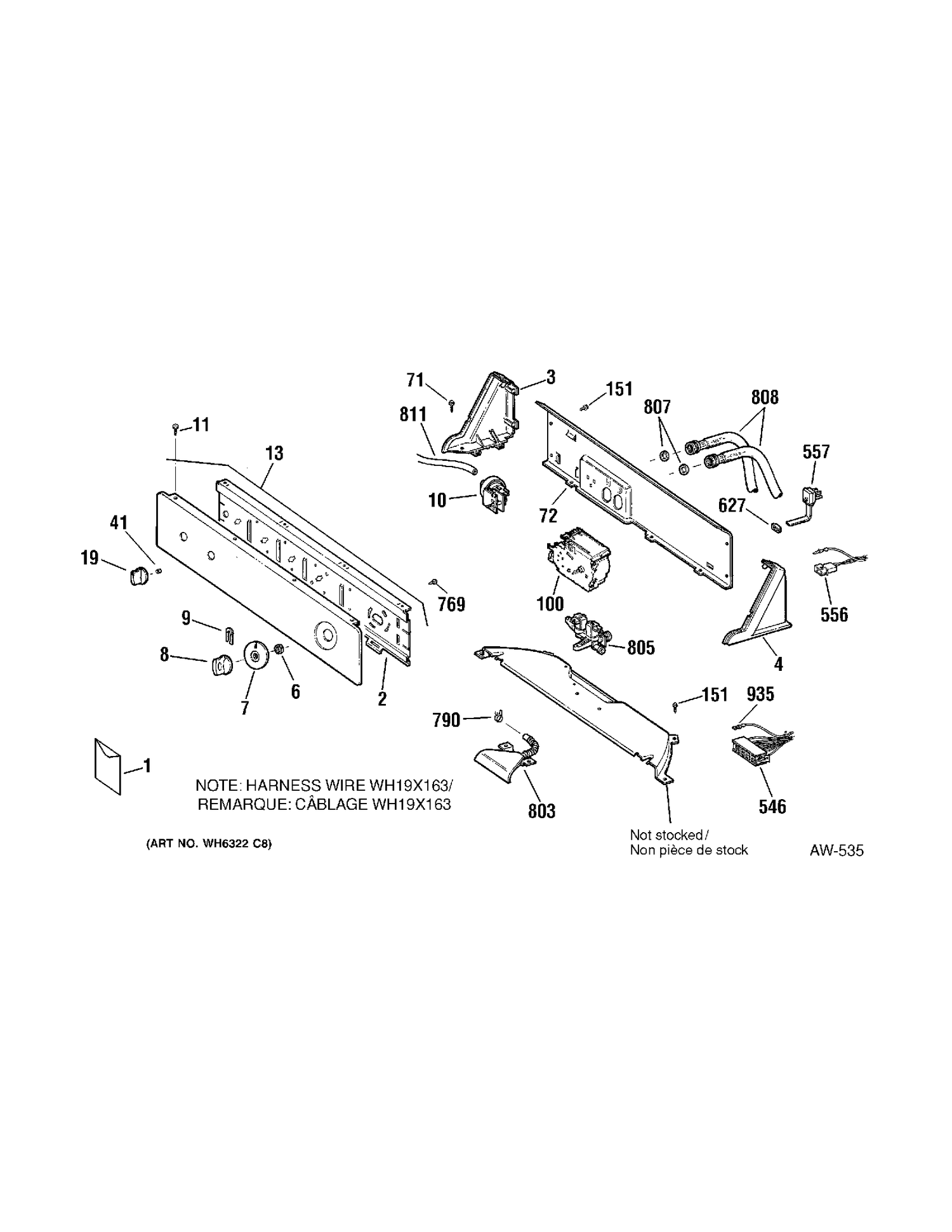 CONTROL PANEL Diagram and Parts List for 56411D5WW  General Electric Washer