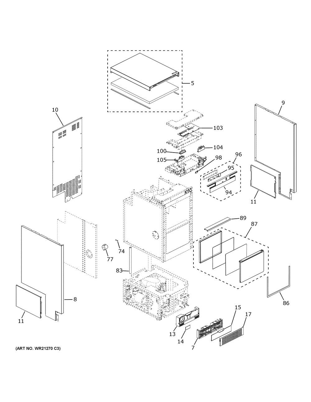 Cabinet Diagram and Parts List for UCC15NPRCII  General Electric Ice Maker