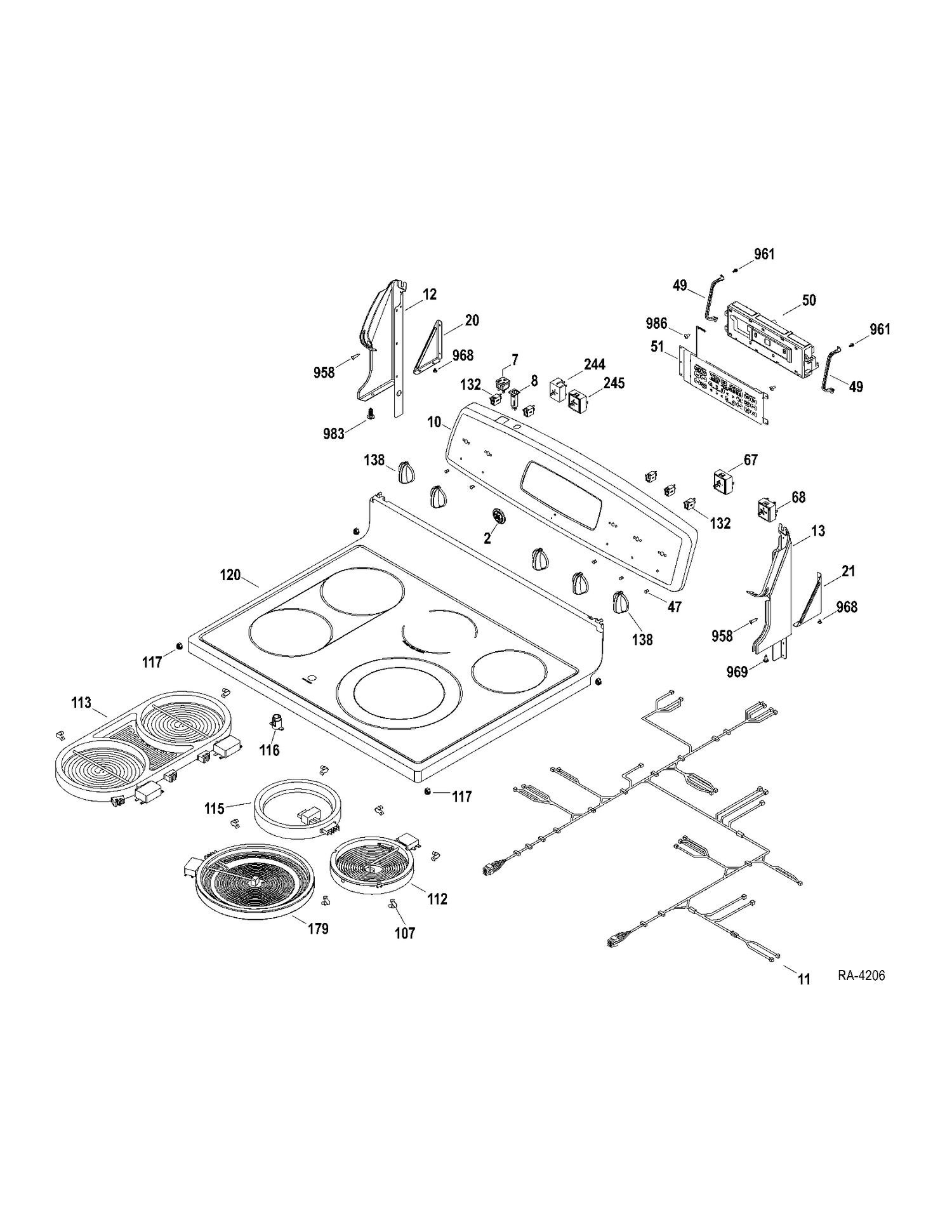 CONTROLS-COOKTOP Diagram and Parts List for JCBP840DT1BB  General Electric Range