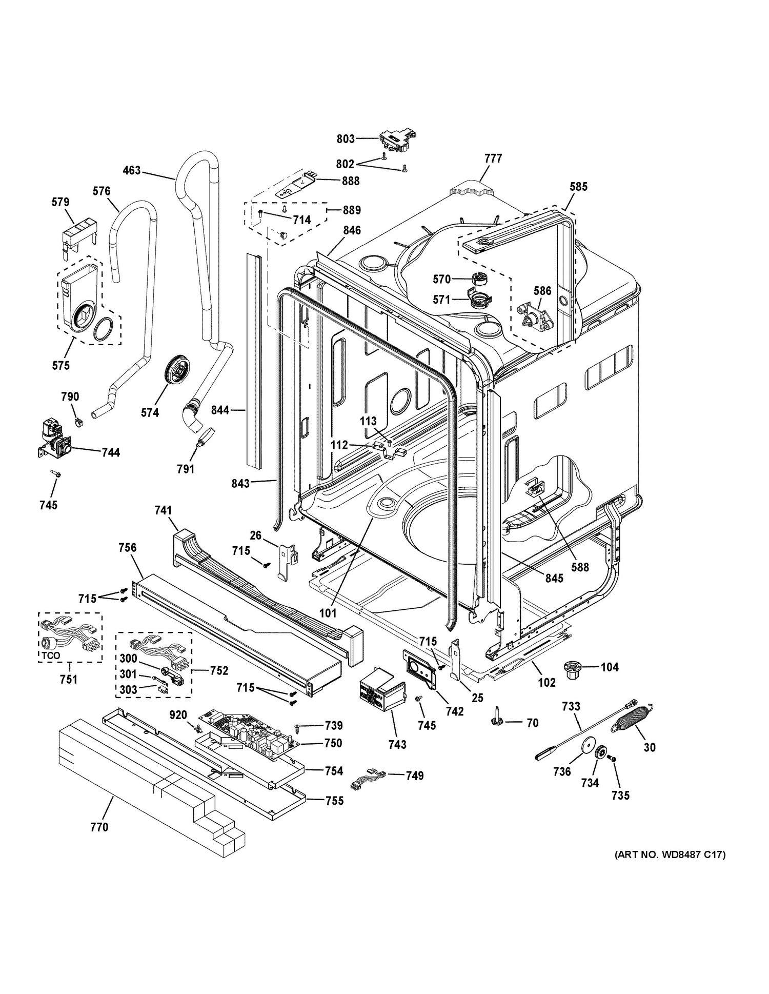 BODY PARTS 1 Diagram and Parts List for GDT695SSJ2SS  General Electric Dishwasher