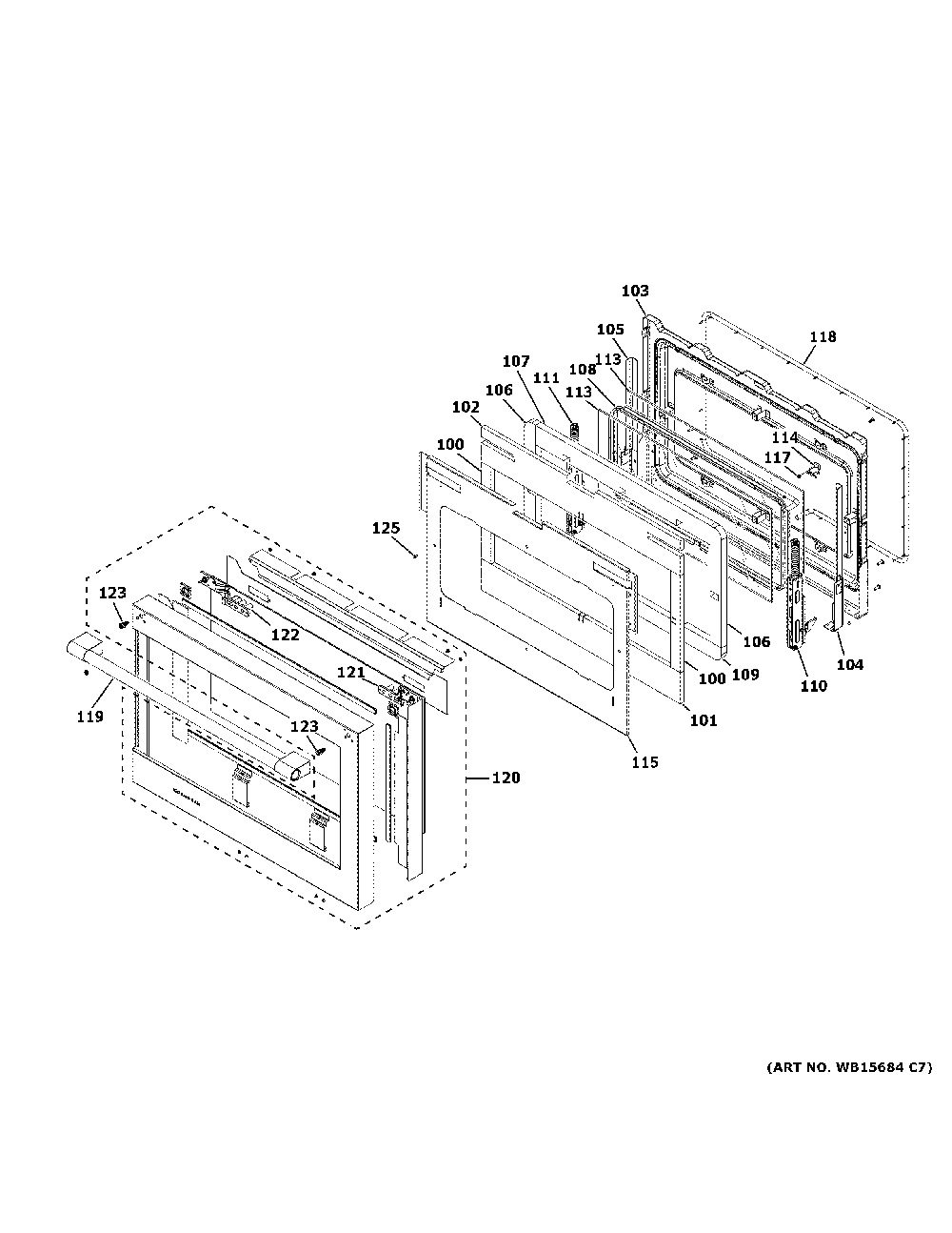 Large Door Assembly Diagram and Parts List for ZDP484NGT1SS  General Electric Range