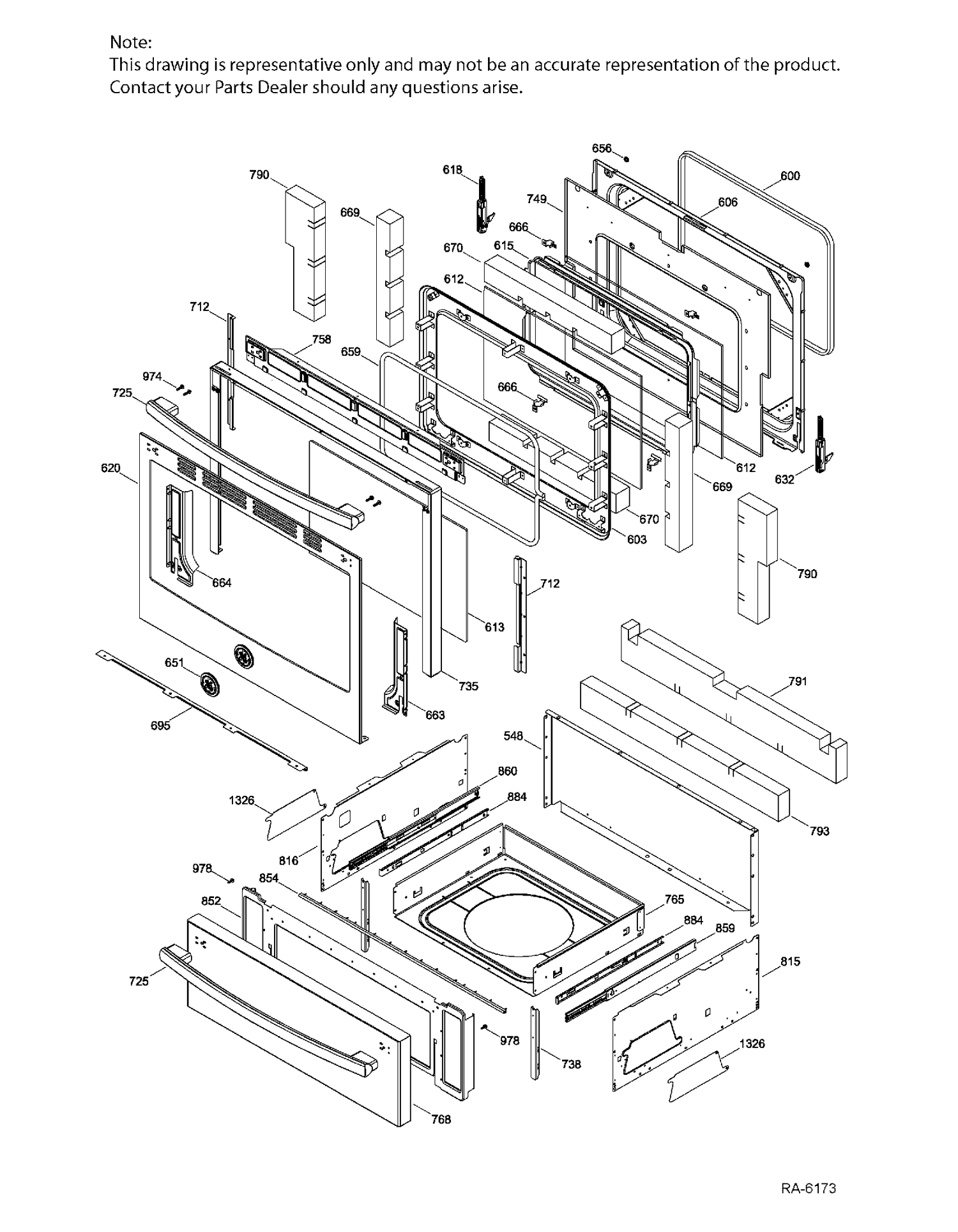 DOOR & DRAWER PARTS Diagram and Parts List for JCB860SK1SS  General Electric Range