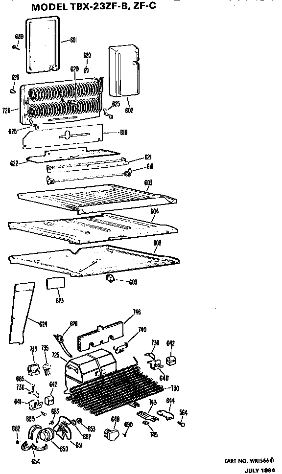 Unit Parts Diagram and Parts List for TBX23ZFC  General Electric Refrigerator