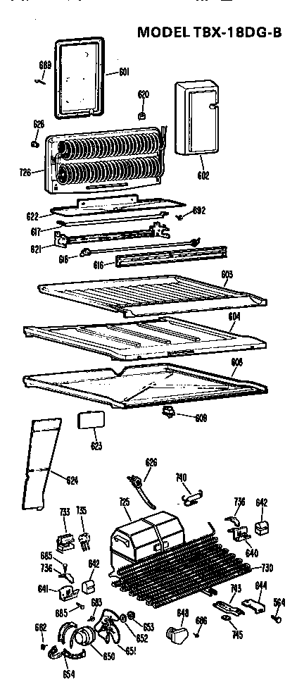 Unit Parts Diagram and Parts List for TBX18DGB  General Electric Refrigerator