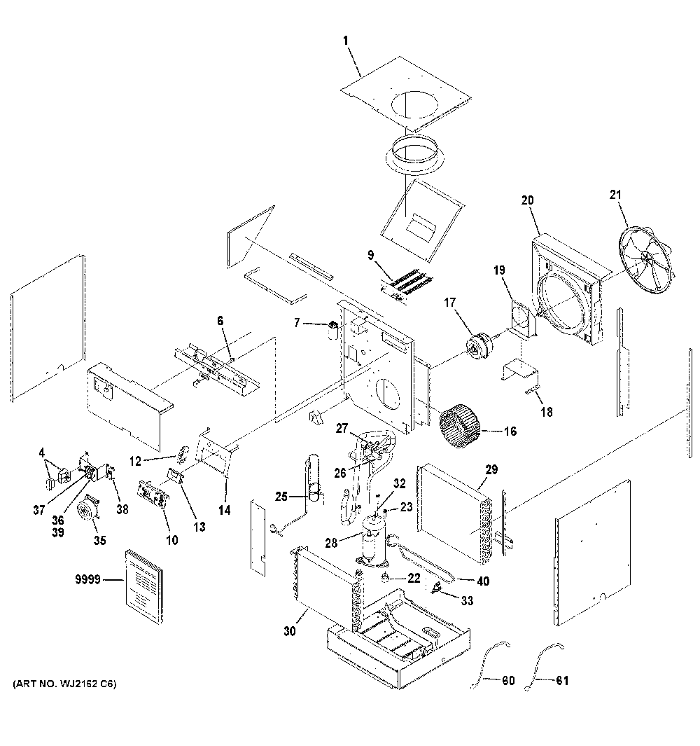 Vertical Zoneline Diagram and Parts List for AZ91H09E2EW2  General Electric Air Conditioner
