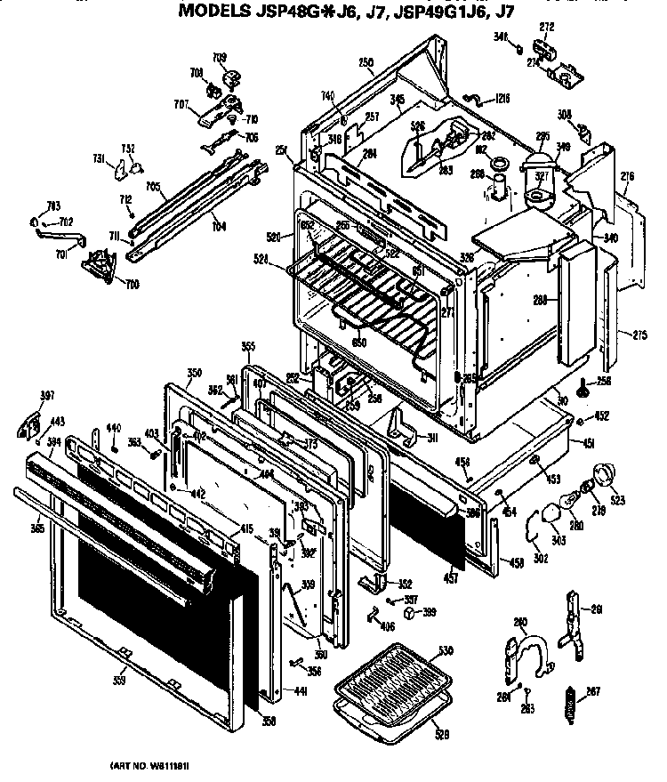 Body Diagram and Parts List for JSP48GJ6  General Electric Range