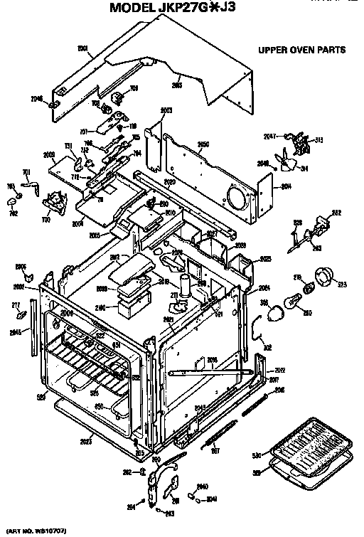 Upper Oven Diagram and Parts List for JKP27GJ3  General Electric Wall Oven