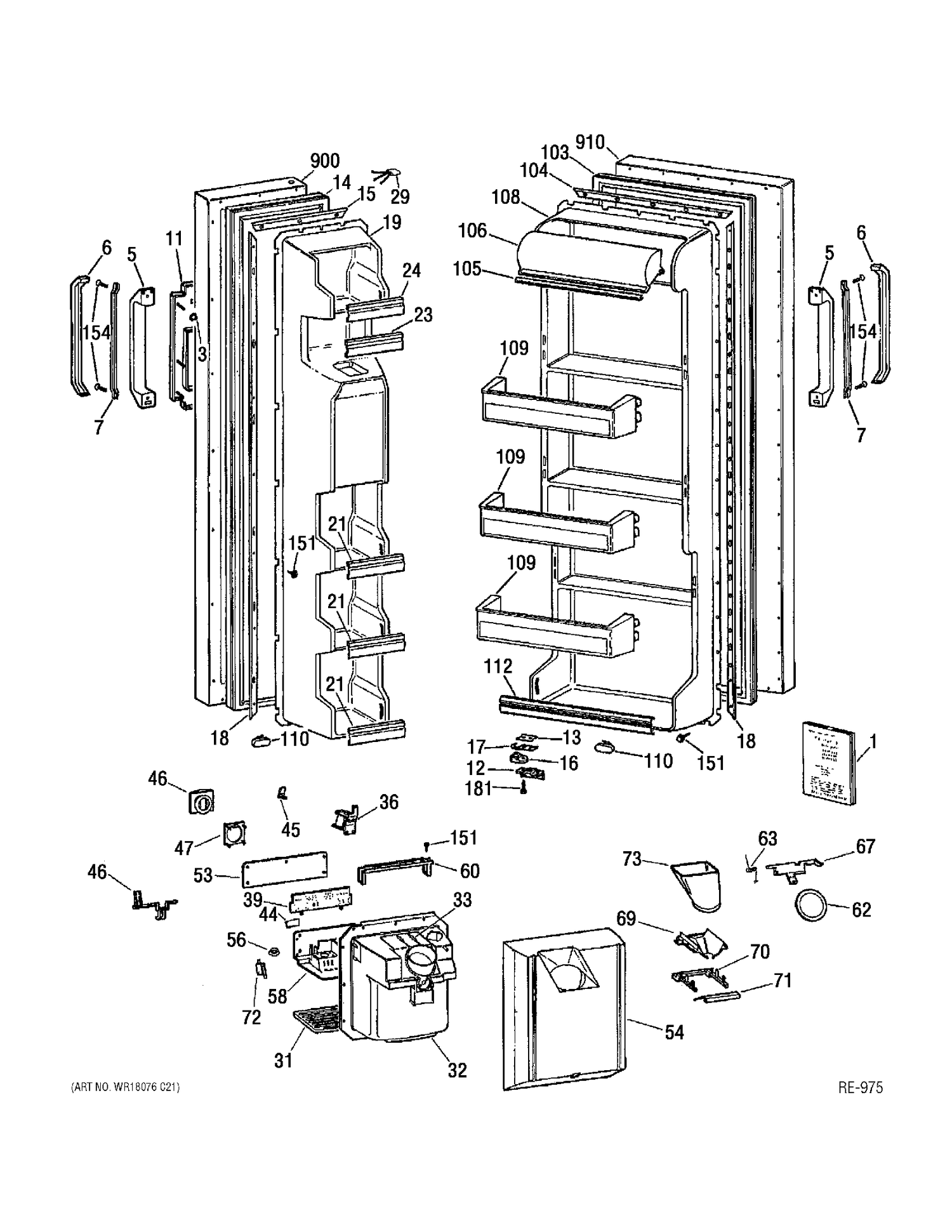 DOOR ASSEMBLY Diagram and Parts List for 39730  General Electric Refrigerator