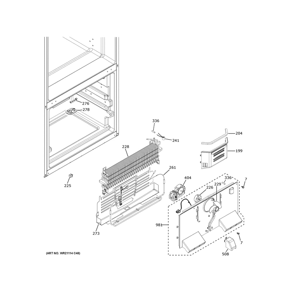 Freezer Section Diagram and Parts List for GFE26JYMYFFS  General Electric Refrigerator