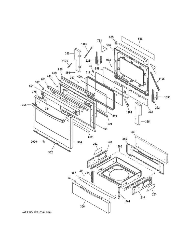 Door & Drawer Parts Diagram and Parts List for JGS750SEF6SS  General Electric Range