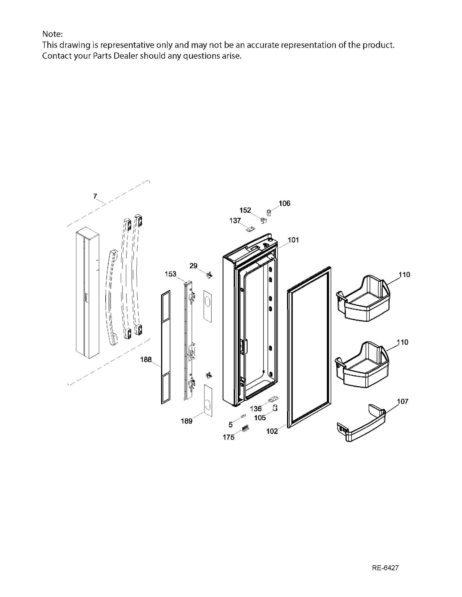 FF DOOR LT Diagram and Parts List for GNE21DSKAKSS  General Electric Refrigerator
