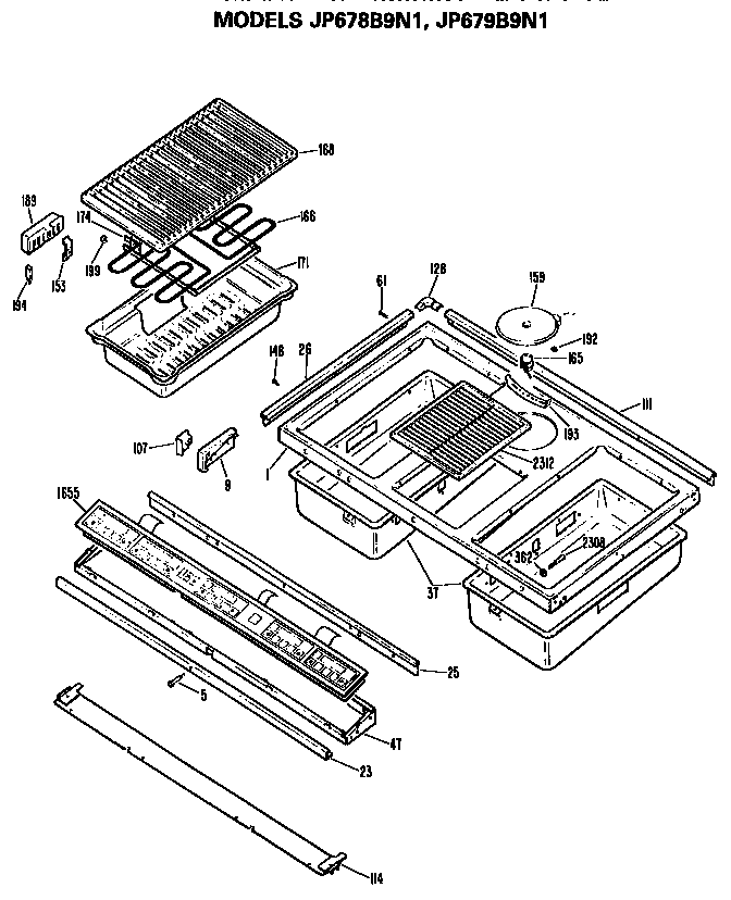 Cooktop Diagram and Parts List for JP678B9N1  General Electric Cooktop