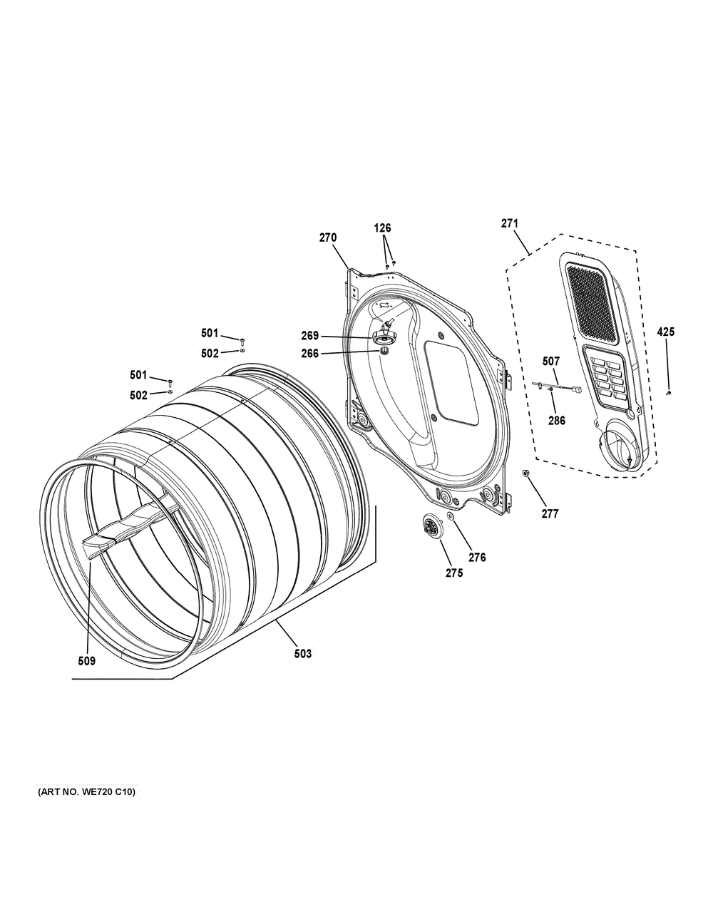 Drum Diagram and Parts List for PFD95GSPW0DS  General Electric Washer