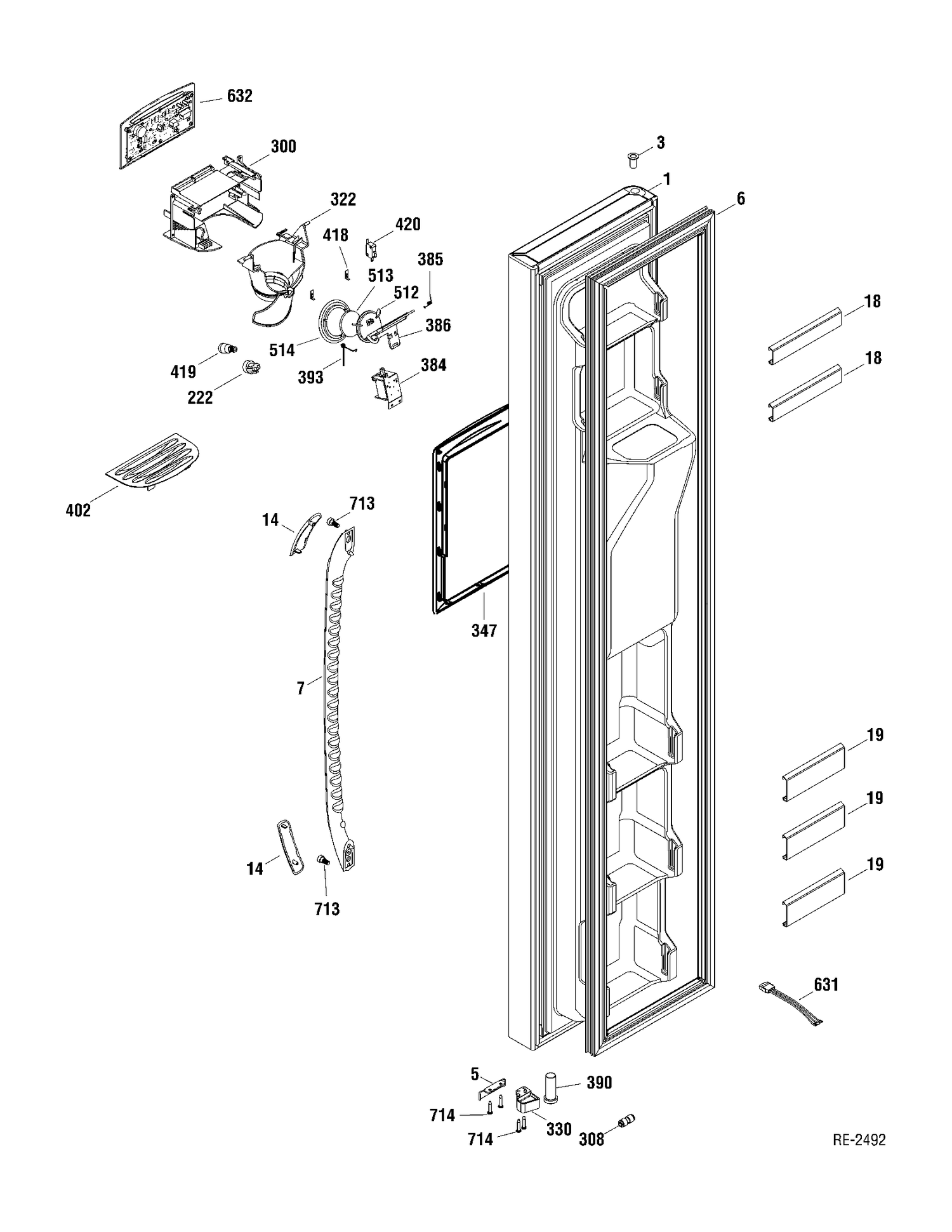 FZ DOOR Diagram and Parts List for GSR23UGTAWW  General Electric Refrigerator