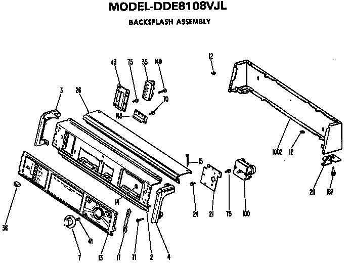 Backsplash For Dde8180vjl Only Diagram and Parts List for DDE8100DBL  General Electric Dryer