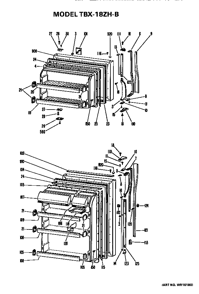Doors Diagram and Parts List for TBX18ZHB  General Electric Refrigerator