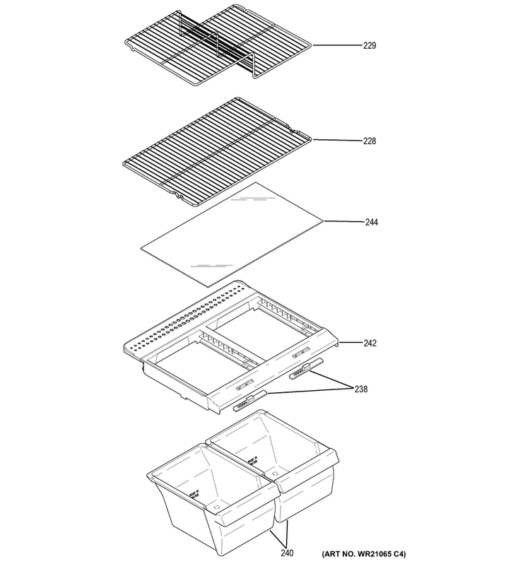 Fresh Food Shelves Diagram and Parts List for GIE16DGHHRBB  General Electric Refrigerator