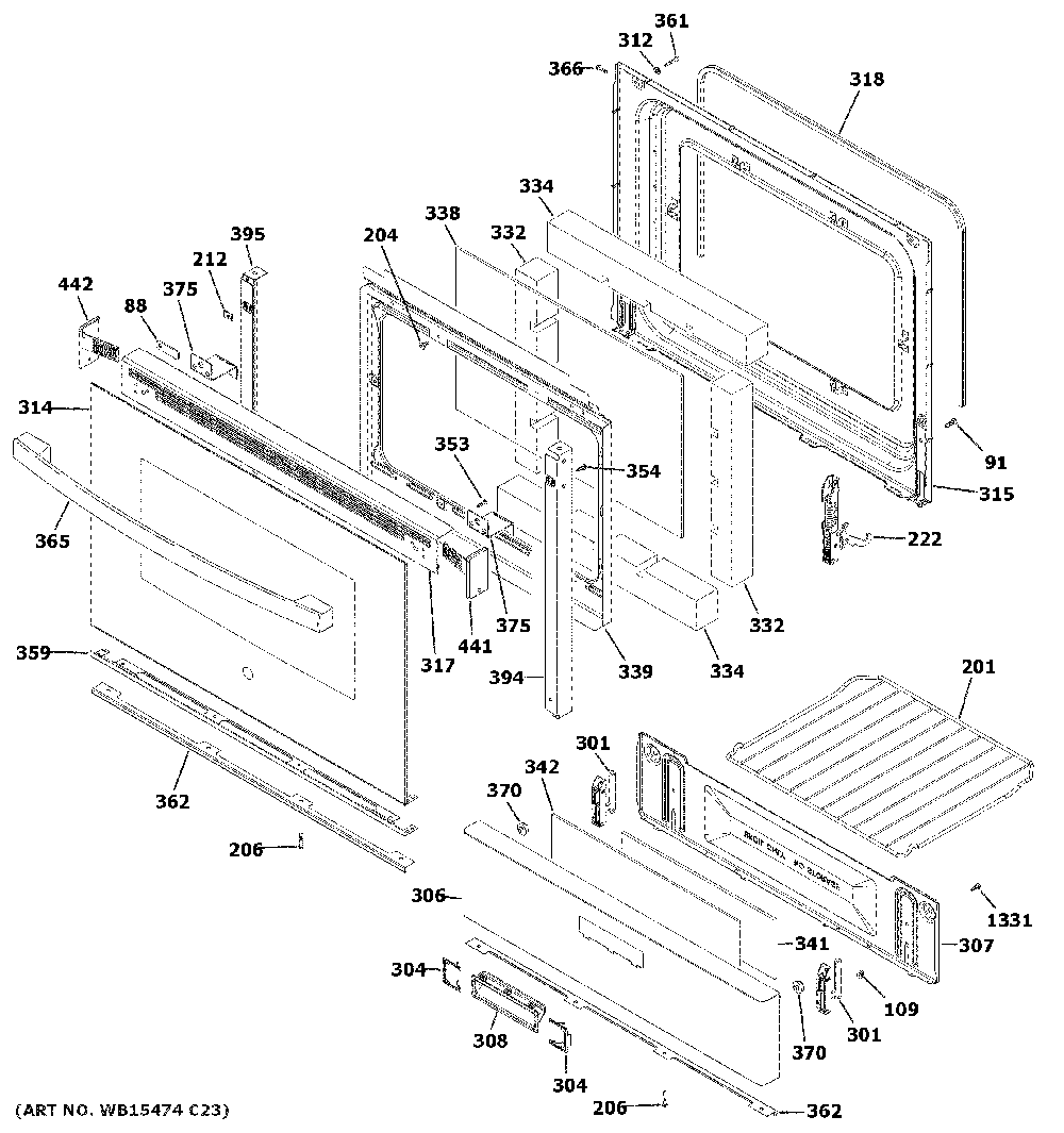 Door And Drawer Parts Diagram and Parts List for JGBS61DP2BB  General Electric Range