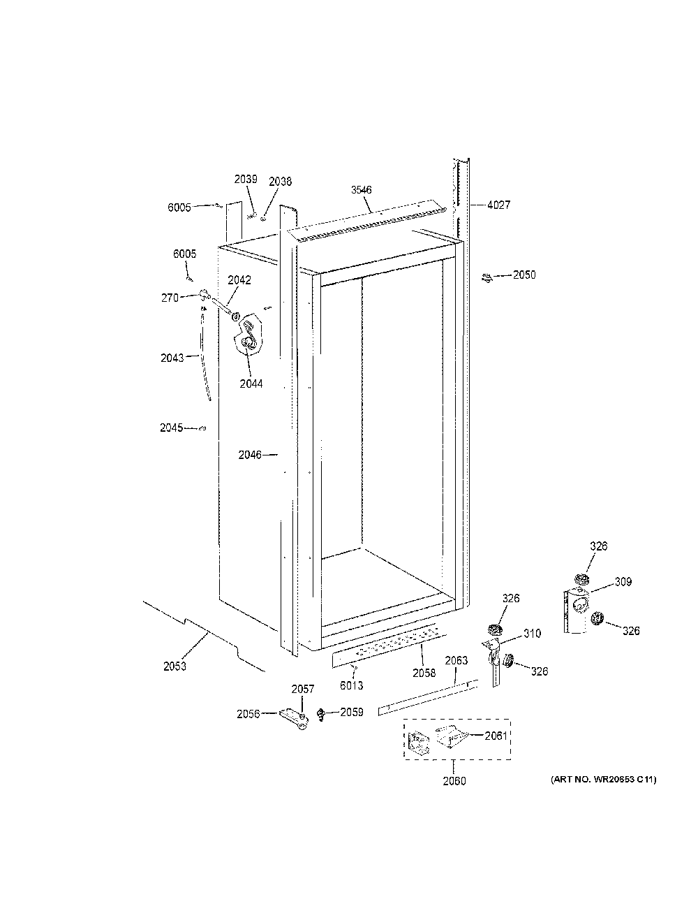 Cabinet Diagram and Parts List for ZIF360NPBLH  General Electric Freezer