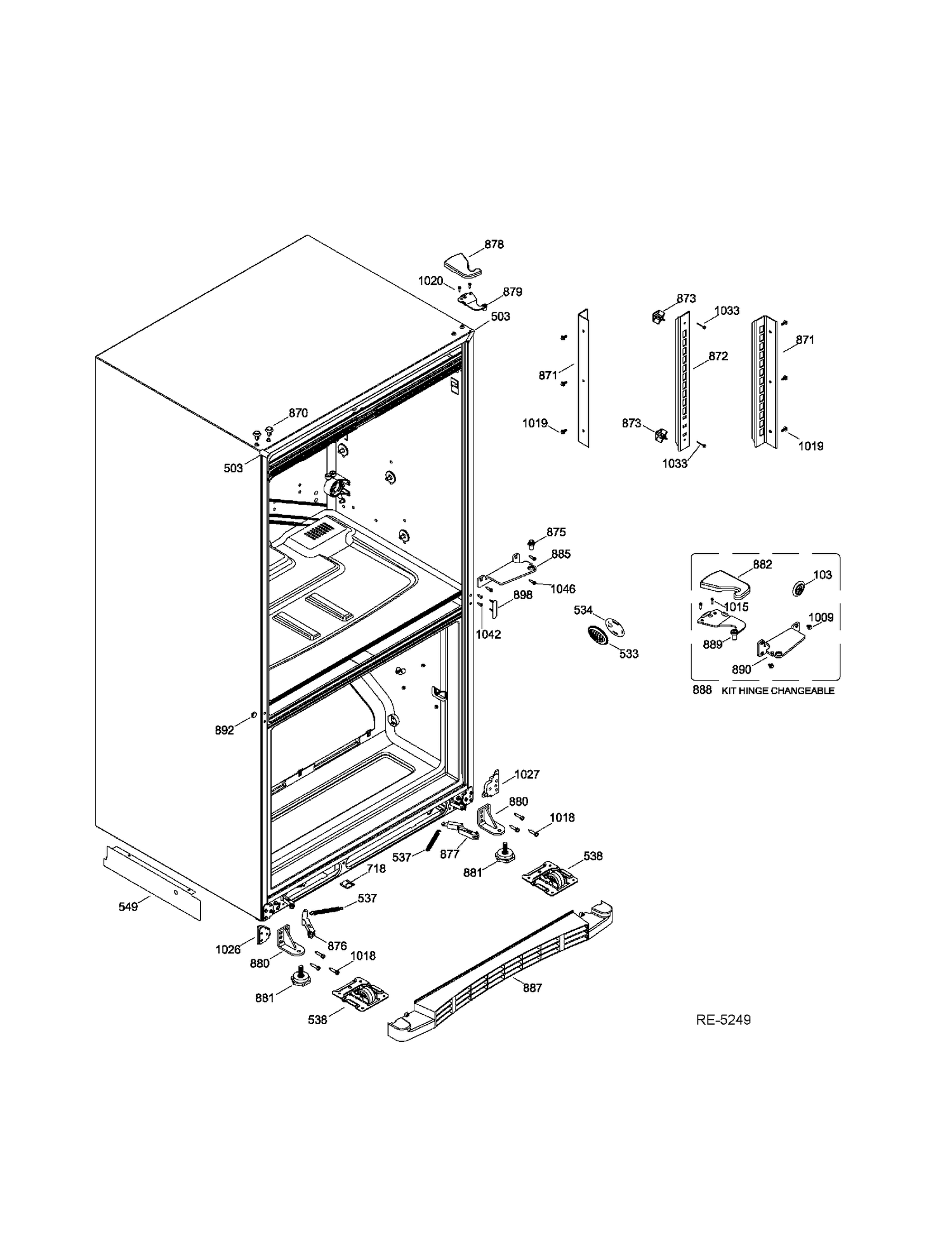 HINGE PARTS Diagram and Parts List for GDRC3KBYKRWW  General Electric Refrigerator