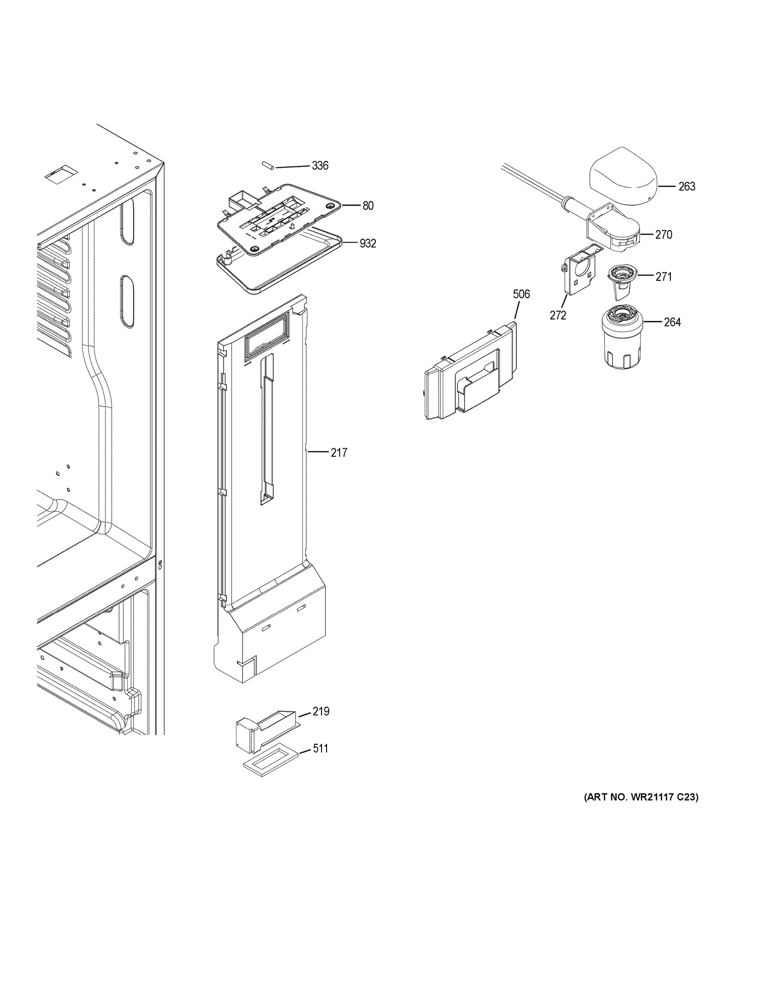 FRESH FOOD SECTION Diagram and Parts List for GDE21EGKFRWW  General Electric Refrigerator