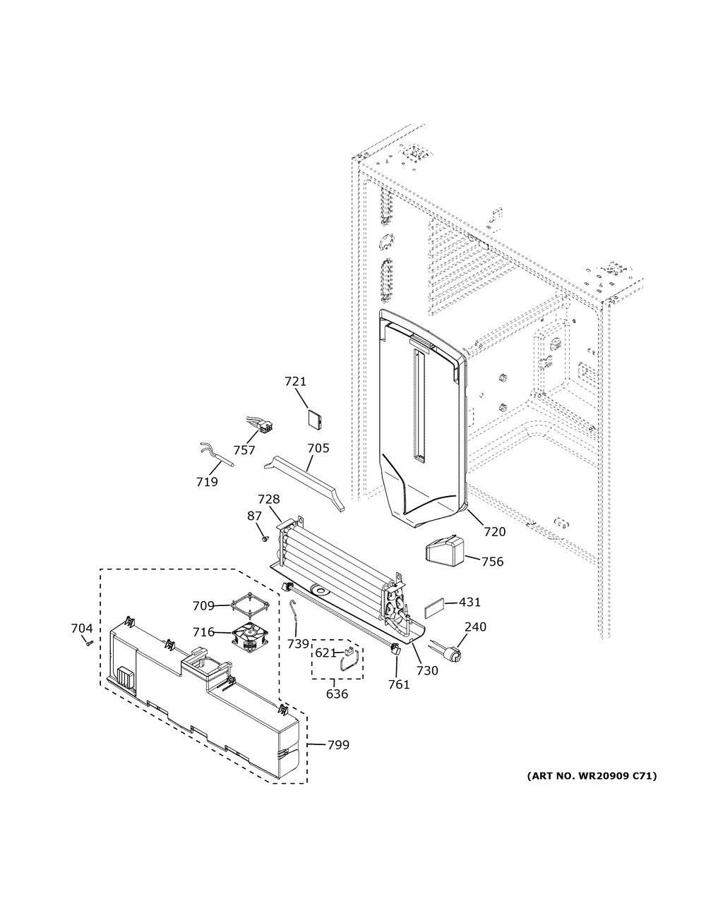 Fresh Food Section Diagram and Parts List for GWE23GENCDS  General Electric Refrigerator