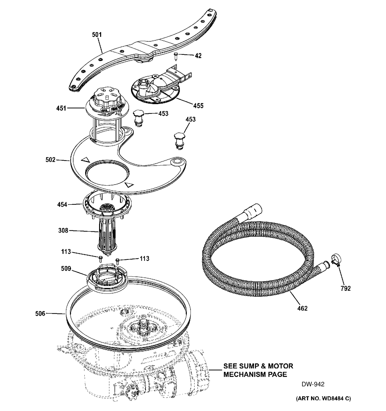 SUMP & FILTER ASM Diagram and Parts List for ZDT800SPF0SS  General Electric Dishwasher